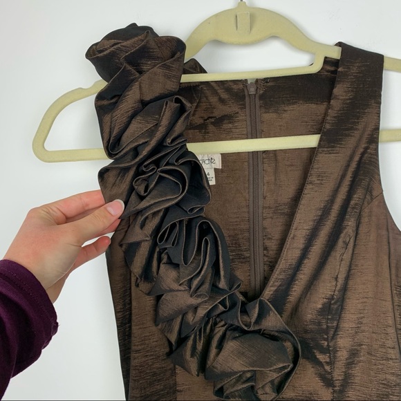 Vintage Cache Brown Shimmer Bodycon Evening Formal Mini Dress - Picture 11 of 17